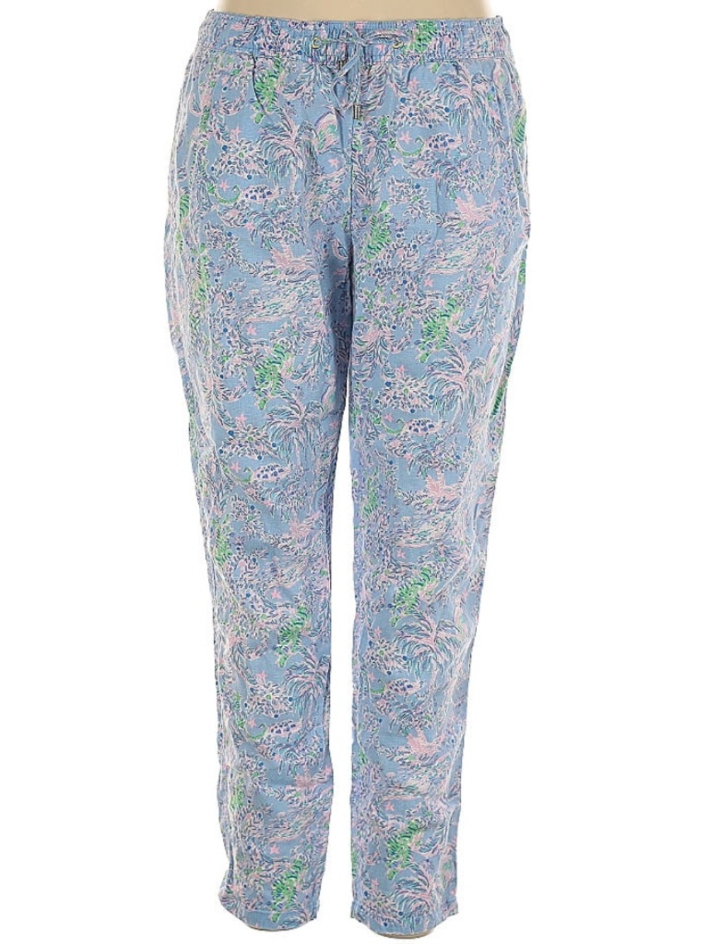 Lilly Pulitzer Women's 31" Taron Linen Pant Blue Peri The Turtle - Size Medium